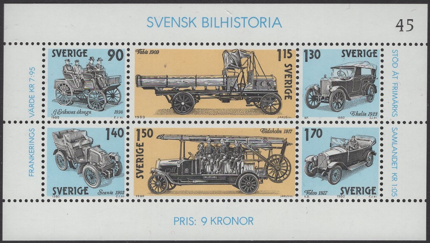 Schweden - postfrisch - Block 08 - Schwedischer Automobilbau 1980